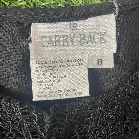 Vintage 80s Black Crochet Collar Pleated Button Up Blouse Size 8 - Picture 4 of 8